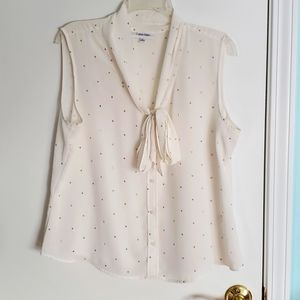 Calvin Klein cream colored blouse with bow and gold embellishments. Size XL.